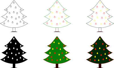 Christmas trees set isolated with red and yellow lights