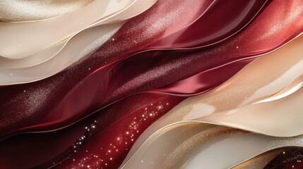 Abstract Waves of Burgundy Gold and Beige Shimmering Hues Elegant Luxury Background Design