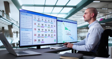 Managing Tasks And Schedules With Gantt Calendar On Computer Screen