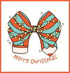 Coquette Christmas Pencil in Bow Shape Hand Drawn Cartoon Doodle with Festive Vibes