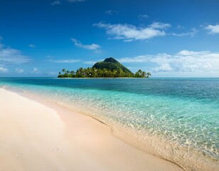 Fototapeta premium Generated imageSandy tropical beach with island on background