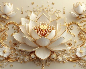 Elegant Thai Inspired Lotus Floral Pattern Background for Luxury Branding Design