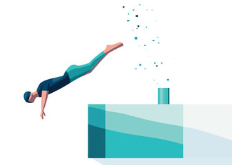  Professional Swimmer Diving Start - Flat Vector Illustration of Speed and Agility