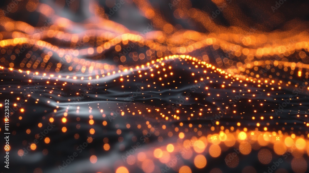 Poster dynamic wave of particles and lines representing data flow and connectivity