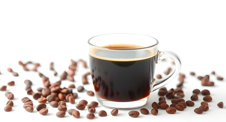 cup of coffee with beans with white isolated background