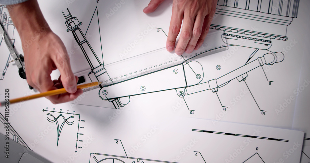 Poster design industry and development. machine blueprint at factory