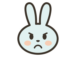 怒っている青いうさぎさんの顔のアイコンイラスト