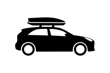 Car with roof box, cargo carrier on rooftop.