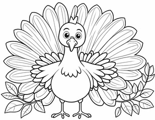 Obraz premium Simple turkey drawing for kids to color 