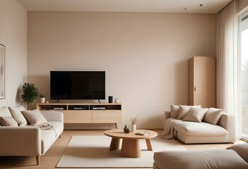 Modern Japani Style Apartment: Beige Couch and Minimalist Design