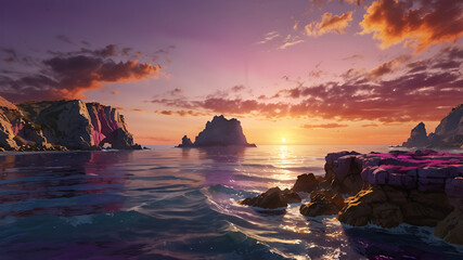 sea ​​view from the cliff at sunset