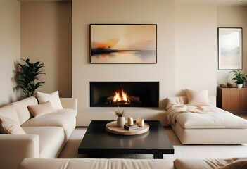 Modern Japani Style Apartment: Beige Couch and Minimalist Design