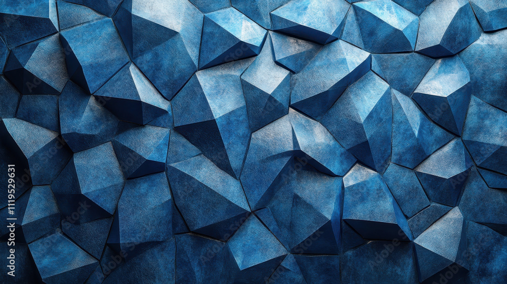 Poster dynamic blue polygonal facet background with edgy 3d triangles for modern design concepts