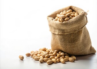 A Bag of Peanuts on a White Background with Copy Space for Creative Use in Food and Snack Imagery, Perfect for Marketing and Advertising Purposes