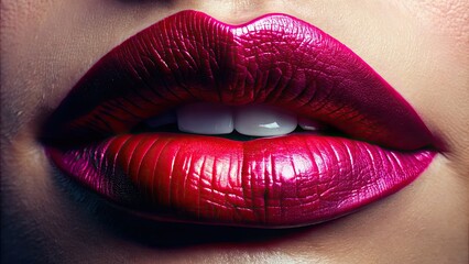 Obraz premium Luscious Lipstick Texture: Close-Up, Vibrant Color, Beauty, Allure, Makeup, Cosmetics