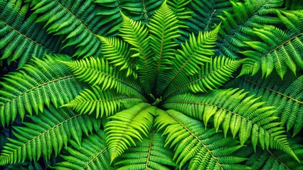 Aerial View of Lush Lung-Shaped Fern Leaves Surrounded by Clear Blue Sky and Fresh Greenery, Representing Nature's Vital Role in Promoting Clean Air and Environmental Health