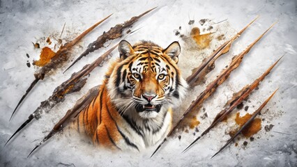 Obraz premium Animal Claw Scratches: A Set of Cat and Tiger Scratch Marks on a White Background for Grunge and Wild Animal Concepts