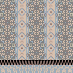 Obraz premium Art Abstract with Pixel Art Designs. Traditional Cross Stitch needlework. Geometric Ethnic Pattern, Embroidery, Textile Ornamental, Fabric, Hand Stitch Pattern, Cultural Stitching Pixel Art