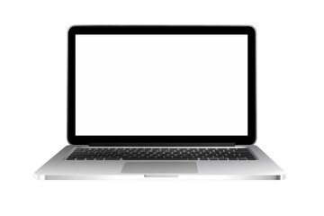 silver laptop with blank screen on white background