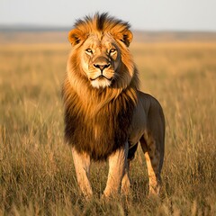 Majestic African Lion in Golden Grassland