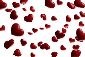 
Red valentine's hearts falling isolated on transparent white background.