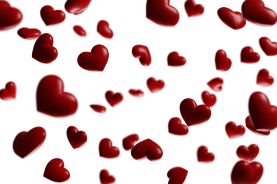 
Red valentine's hearts falling isolated on transparent white background.