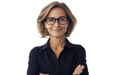 Fototapeta premium Portrait of a confident businesswoman smiling with folded arms, isolated on a transparent background
