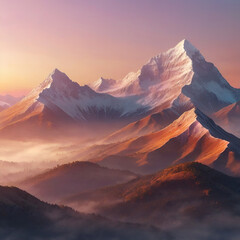 mountain peak view with clear sky in the morning emitting sunlight
