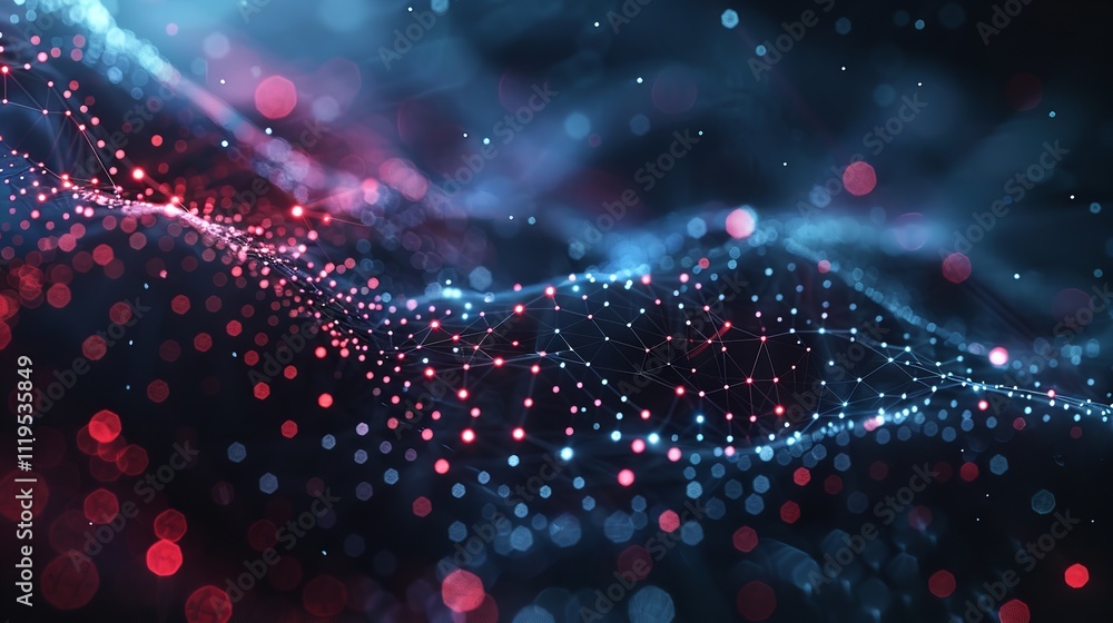 Poster technology pattern abstract net lines with small dots on every line technology background.