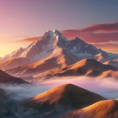 mountain peak view with clear sky in the morning emitting sunlight