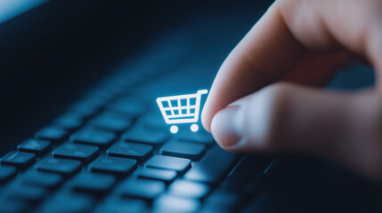 Fototapeta na wymiar Digital shopping cart and online shopping concept with keyboard background
