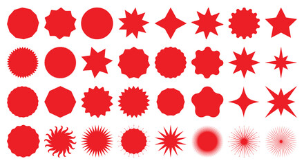 Red stickers sale decorative. Set of graphic circle, collection of retro labels, royal wedding, sticker for sale or an invitation card. Isolated vector symbols. Simple line label set sale