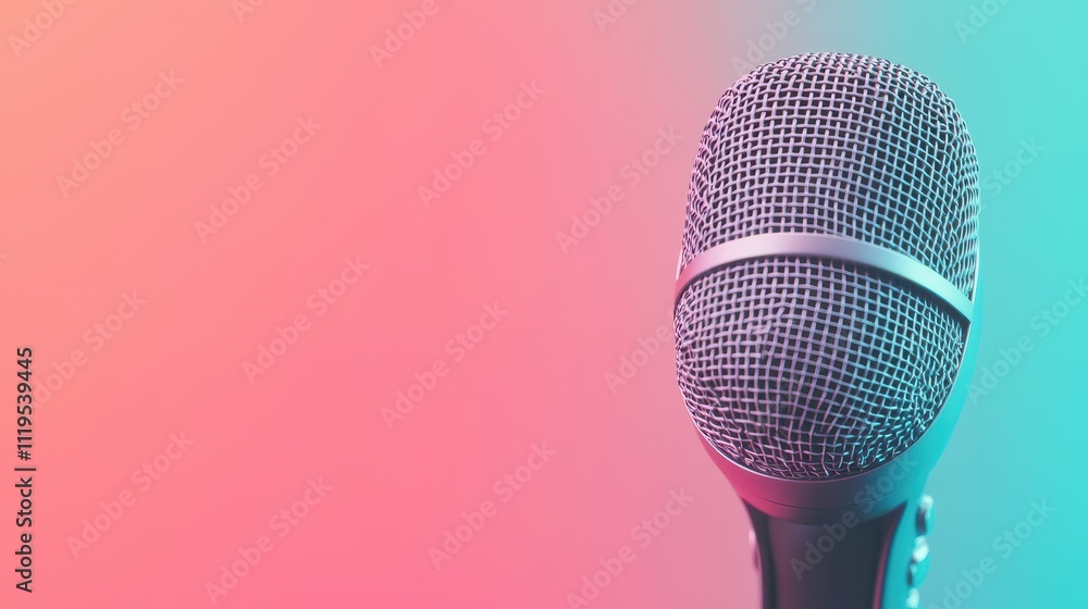 Poster town hall meeting scene with microphone concept, artistic concept of a microphone with glowing patte