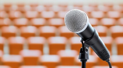 Town Hall Meeting Scene With Microphone Concept, Artistic Capture of a Town Hall Microphone with...