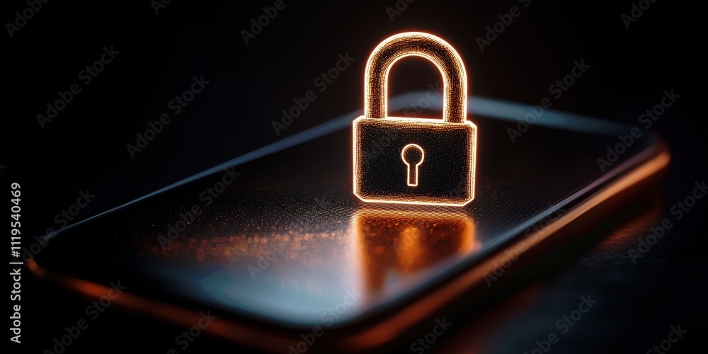 Aufkleber a glowing padlock symbol on a smartphone screen, representing digital security and privacy in a mode