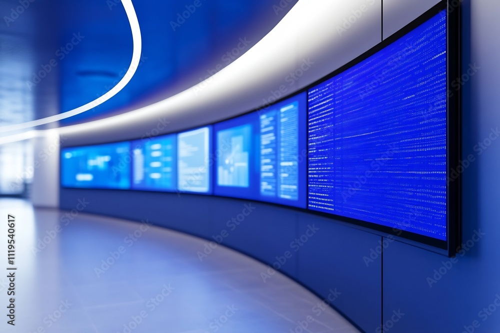 Poster futuristic tech workspace with floating interactive screens inspiring innovation