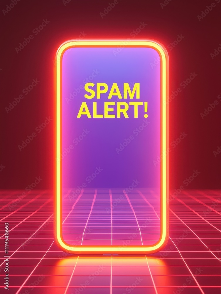 Poster spam call concept. a neon phone screen displays a bold 