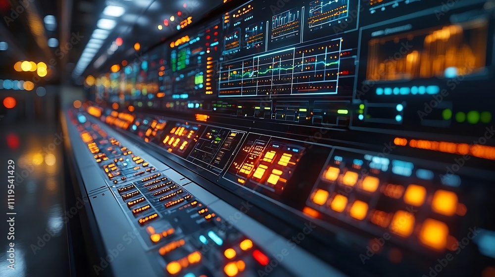 Aufkleber futuristic control room operators manage smart grid using holographic screens