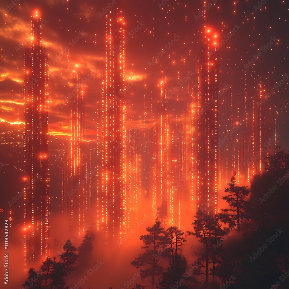 Canvas Prints futuristic skyline of dna inspired skyscrapers glowing with digital data streams