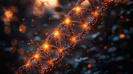 Glowing Data Embedded in DNA Strand Symbolizing Limitless Storage Capacity