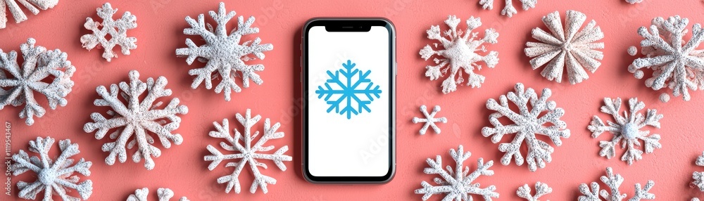 Aufkleber ai-powered mobile app displaying personalized ads amidst snowflake theme vibrant background minimali