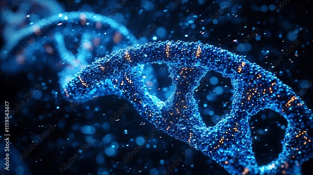 Poster glowing dna strand symbolizing precise digital data encoding and storage