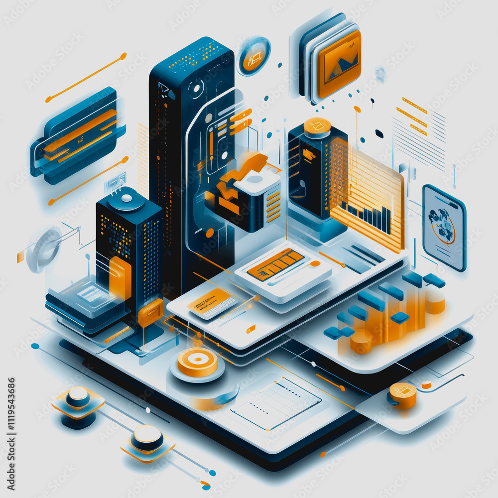 Aufkleber futuristic 3d data visualization concept with geometric elements and charts for technology, business