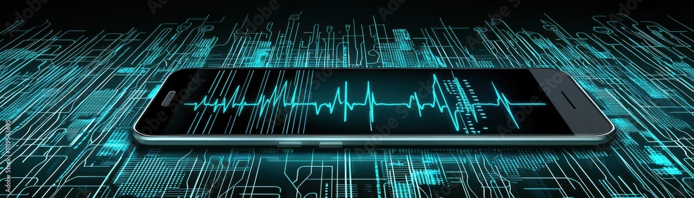 Poster real-time ai mobile app analyzing health data futuristic digital environment overhead view for enhan