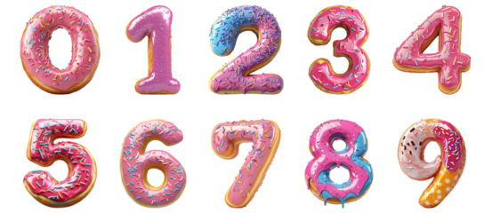 Pack 0 to 9 Numbers Donut Style set over Transparent Background for Modern Design Projects, Creative Branding, or Unique Typography Applications