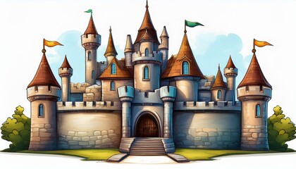 Castle historical architecture cartoon style 