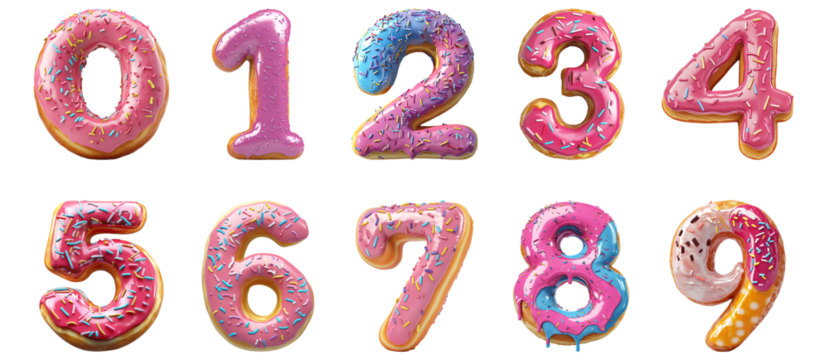 Pack 0 to 9 Numbers Donut Style set over Transparent Background for Modern Design Projects, Creative Branding, or Unique Typography Applications