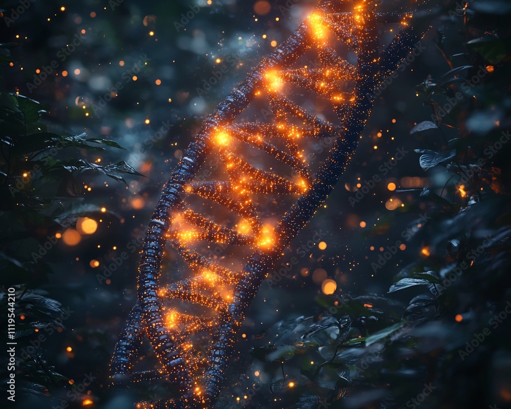 Poster glowing binary dna strand seamless of digital data into biological material