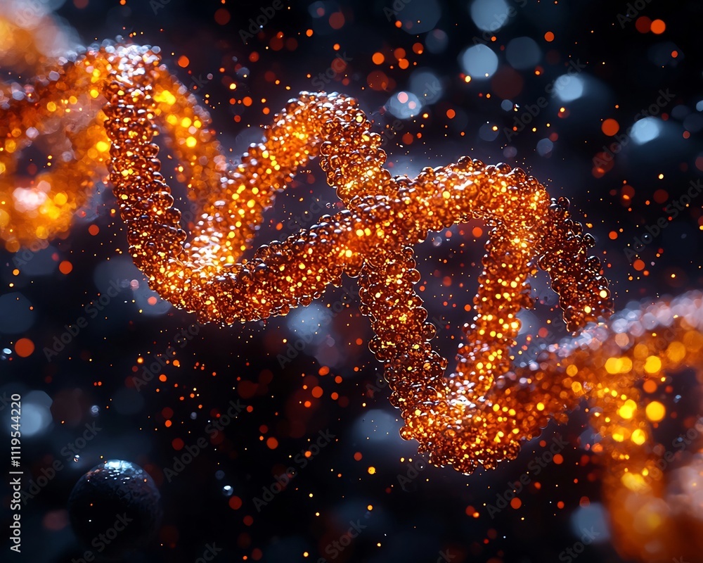 Poster glowing dna strand integrating digital data storage with biological material