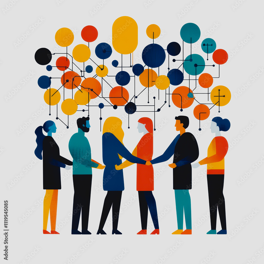 Aufkleber diverse group of people participating in a partnership and networking concept with abstract colorful